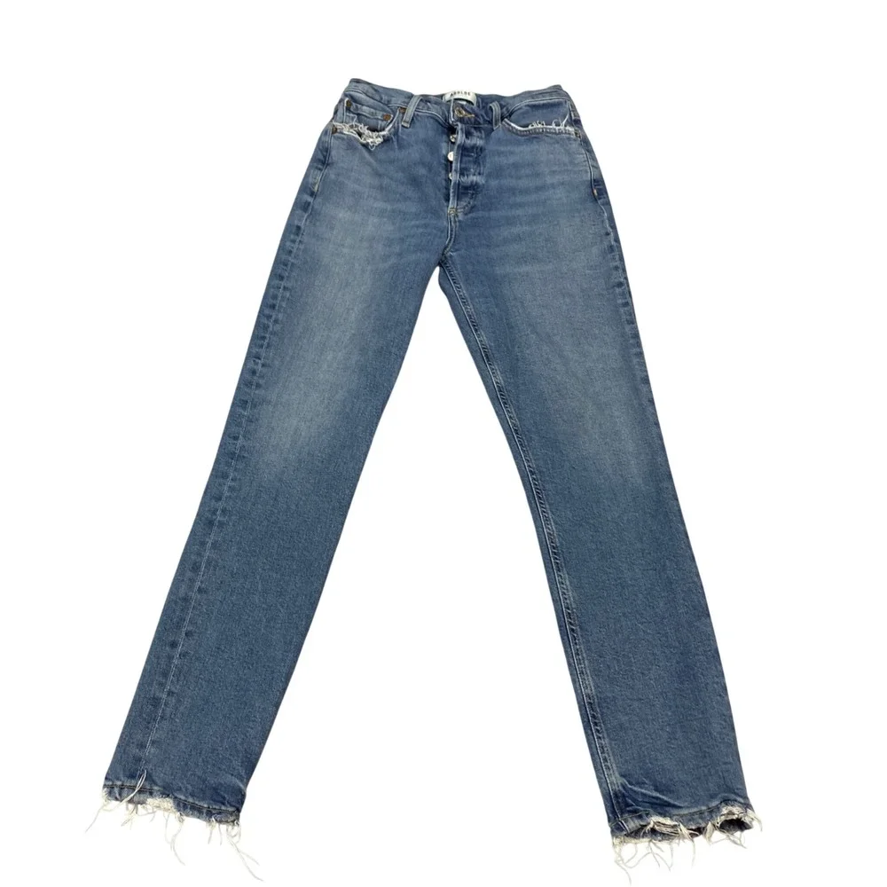 Agolde High Rise Skinny Jeans Button Fly Distressed Raw Hem Medium Wash Size‎ 26